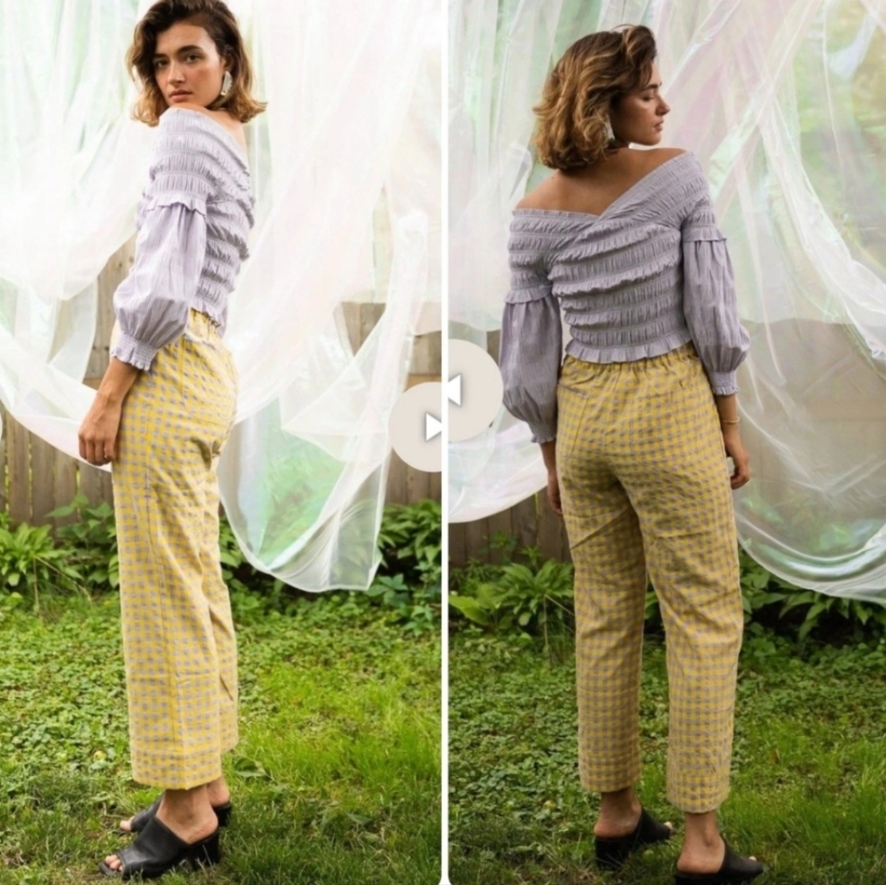 Anthropologie Yellow Violet Gingham Straight-Leg Pants - Women